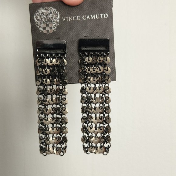 NWT Vince Camuto Sequin Earrings Hematite Black Dangle 3" Long - Picture 4 of 12